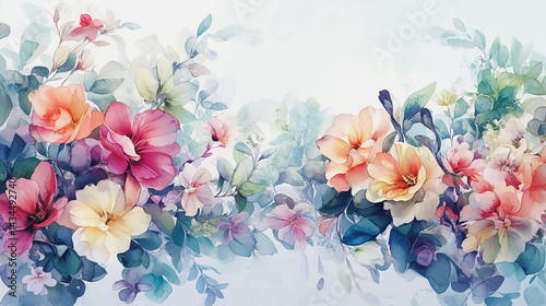 watercolor botanical Lisianthus flowers texture template background.Elegant wedding invitation card background . Minimal hand painted Design for wedding or Valentine's Day