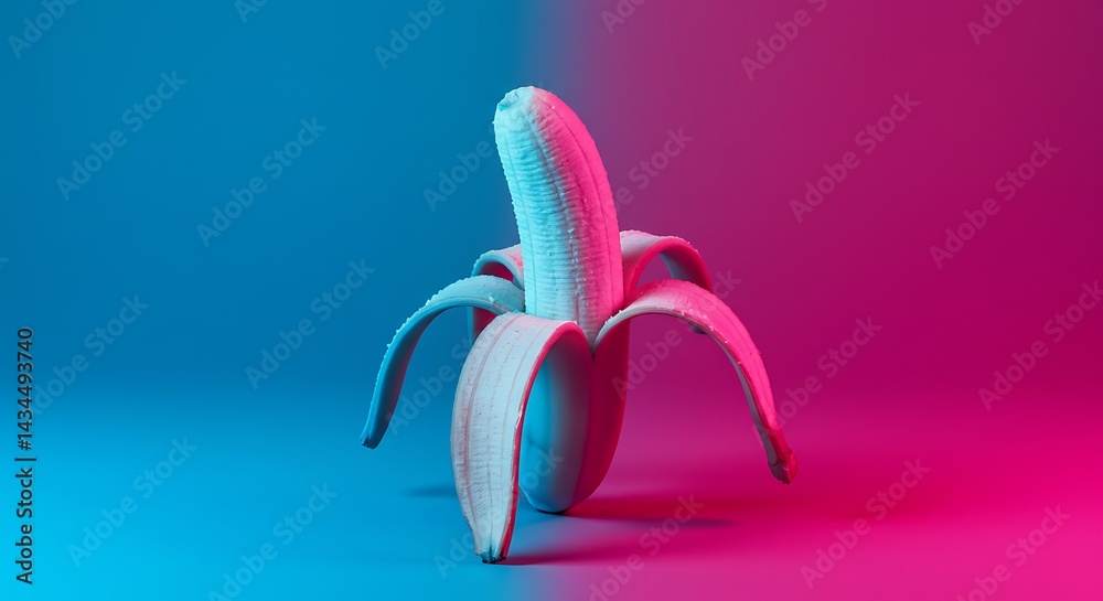 Naklejka premium Banana in Pink and Blue Lighting Still Life