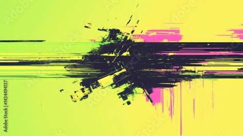 Glitch Effect with Broken Digital Artifacts in Neon Green, Yellow, and Pink