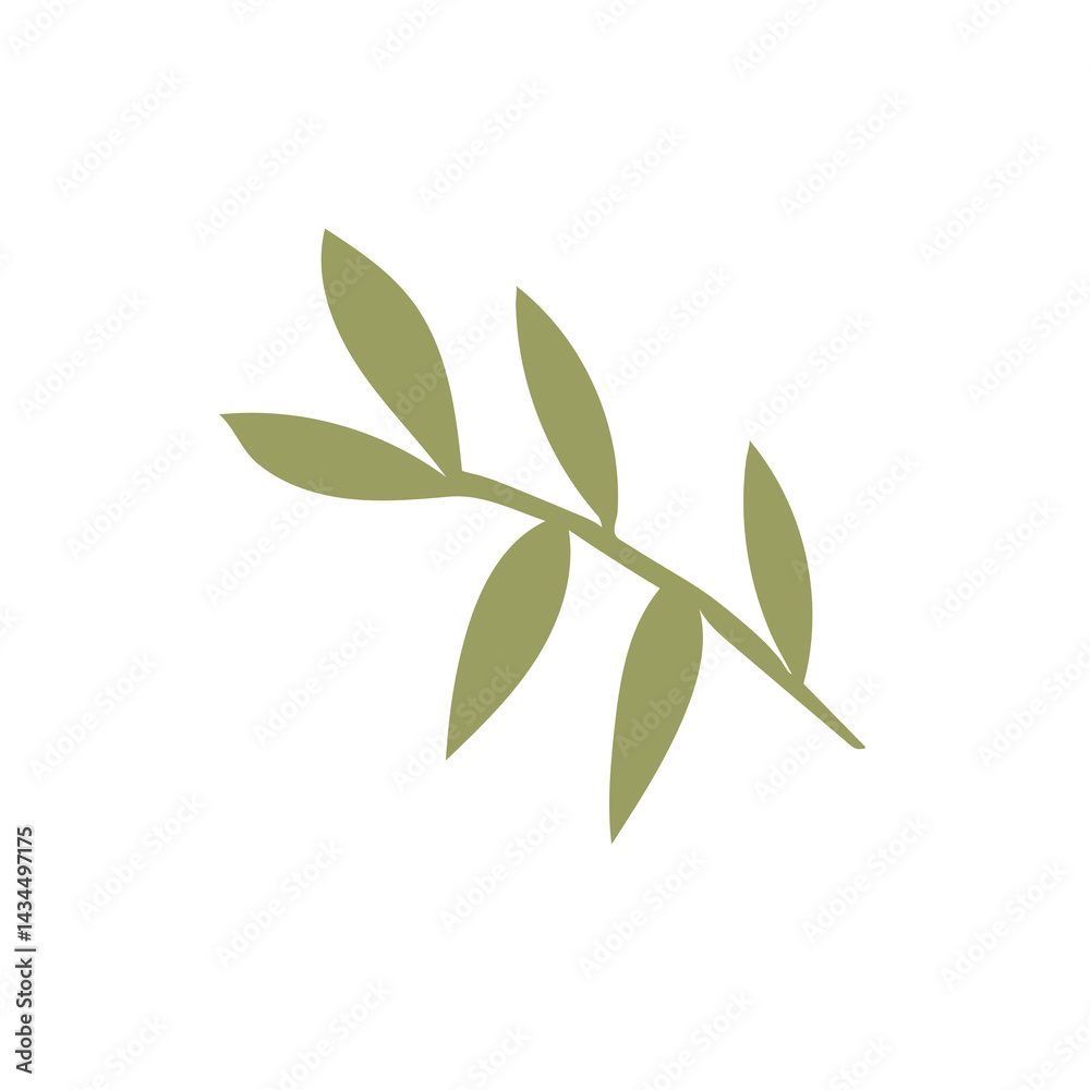 Fototapeta premium Olive leaf in flat design. Green tree foliage, abstract floral plant. Vector illustration isolated.