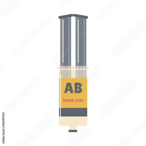 Super glue in tube in flat design. Sticky gum product for fast repair. Vector illustration isolated.