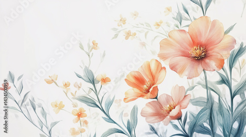 watercolor botanical Lisianthus flowers texture template background.Elegant wedding invitation card background . Minimal hand painted Design for wedding or Valentine's Day
