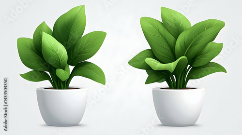 Obraz na płótnie Two Golden Pothos Plants in White Pots, Digital Illustration w salonie