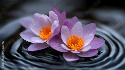 Obraz na płótnie Two Purple Water Lilies Floating on Dark Water w salonie