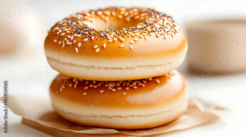 Obraz na płótnie Two Sesame and Poppy Seed Bagels on White Background w salonie