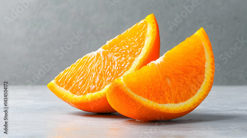 Obraz na płótnie Two Slices of Juicy Orange on Grey Surface w salonie