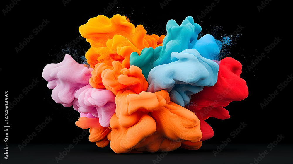Vibrant Colorful Particles Exploding Against Black Background