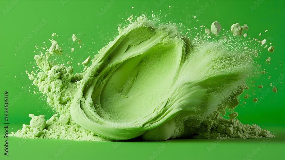 Vibrant Green Powder Burst Against Green Background