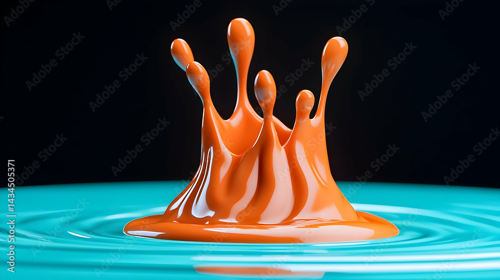 Vibrant Orange Water Splash on Teal Surface