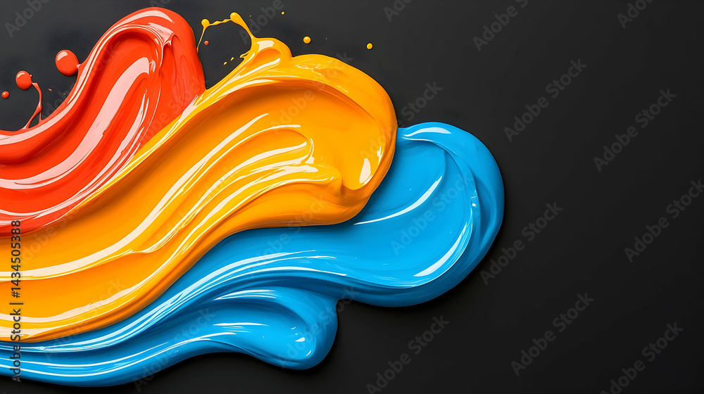 Vibrant Paint Splashes in Blue Orange and Red on Black Background