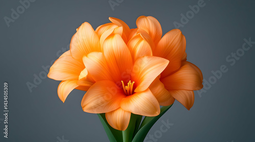 Obraz na płótnie Vibrant Orange Hyacinths in a Vase Against a Grey Background w salonie
