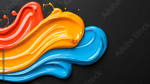 Obraz na płótnie Vibrant Paint Splashes in Blue Orange and Red on Black Background w salonie