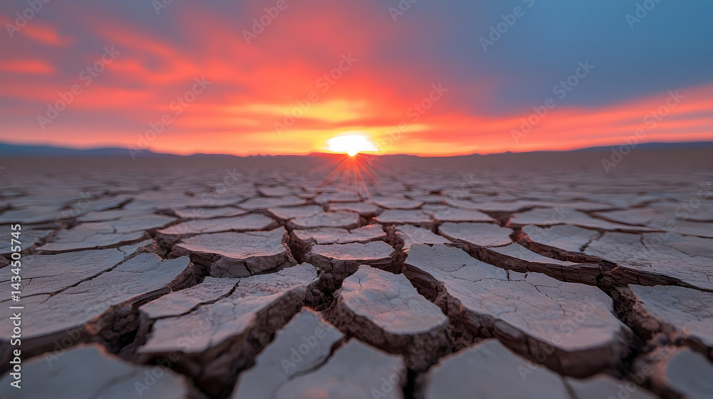 Vibrant Sunset Over Cracked Desert Terrain