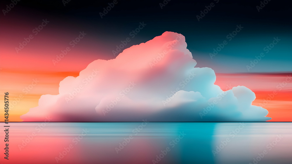 Vibrant Sunset Seascape with Large Pink and Blue Cloud