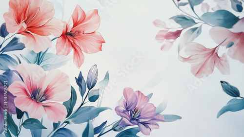 watercolor botanical Lisianthus flowers texture template background.Elegant wedding invitation card background . Minimal hand painted Design for wedding or Valentine's Day