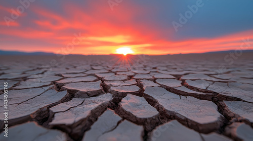 Obraz na płótnie Vibrant Sunset Over Cracked Desert Terrain w salonie