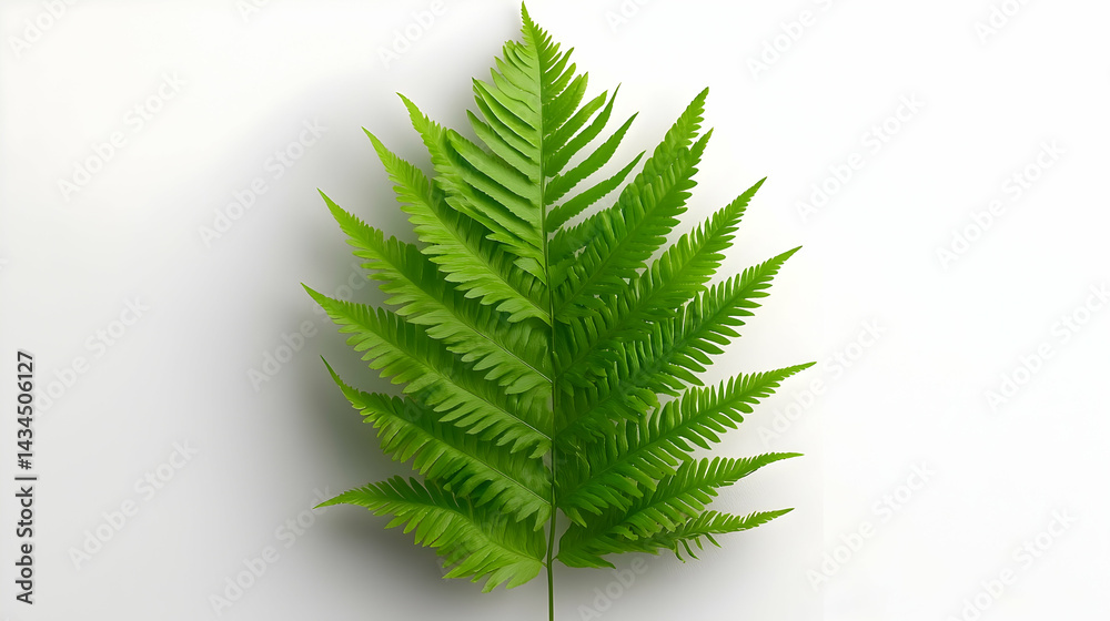 Vintage Illustration of a Detailed Green Fern Leaf on White Background