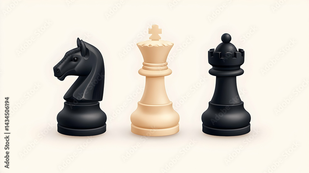 Vintage Illustration of Chess Pieces: Queen, Knight, and King