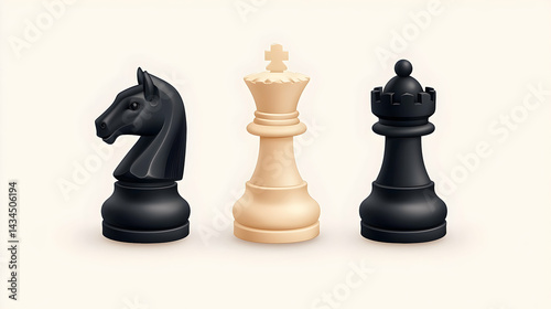 Obraz na płótnie Vintage Illustration of Chess Pieces: Queen, Knight, and King w salonie