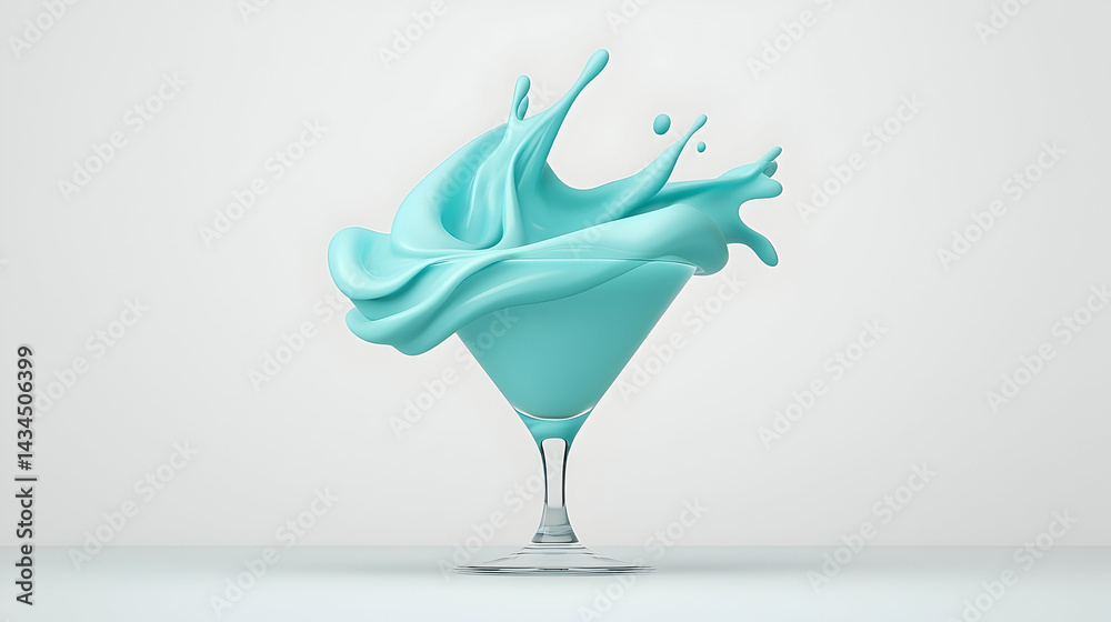 Vivid Blue Liquid Pour and Bubbling Transformation in a Martini Glass