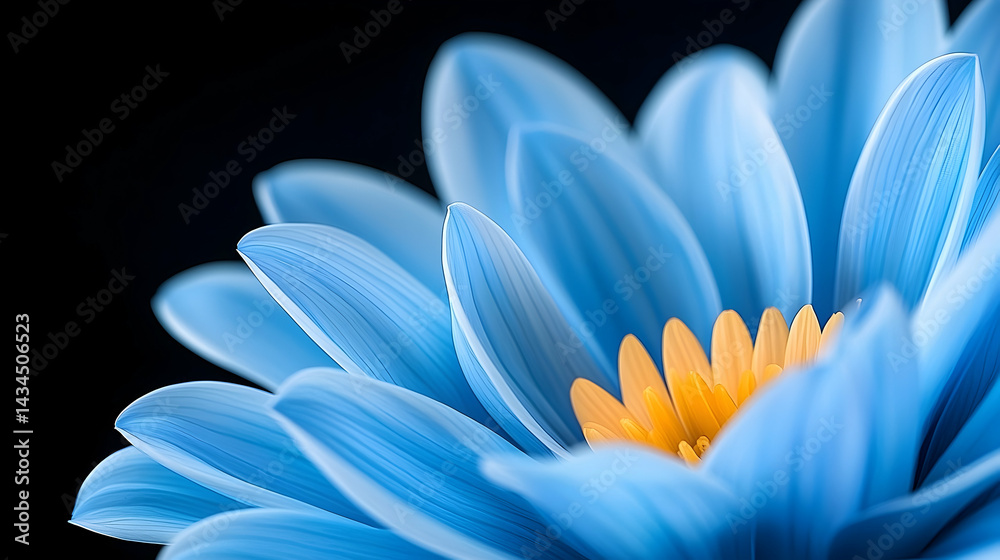 Vivid Closeup of Blue Wildflower with Yellow Center Against Dark Background