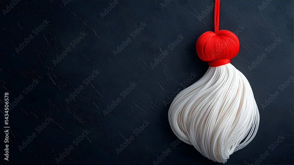Vivid Red and Pure White Martisor Tassel on Dark Background