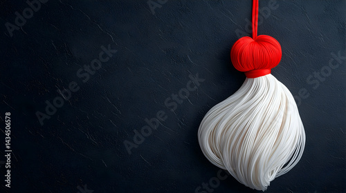 Obraz na płótnie Vivid Red and Pure White Martisor Tassel on Dark Background w salonie