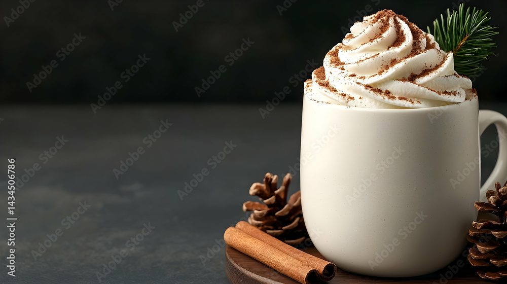 Warm Cocoa Drink with Whipped Cream and Cinnamon