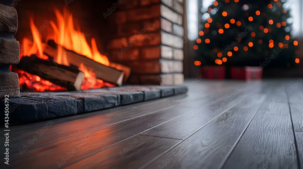 Warm Christmas Fireplace Glow with Decorated Tree