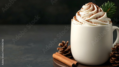 Obraz na płótnie Warm Cocoa Drink with Whipped Cream and Cinnamon w salonie