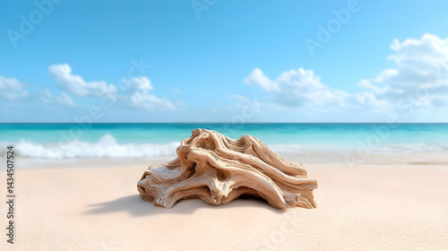 Obraz na płótnie Weathered Driftwood on Sandy Beach near Turquoise Ocean w salonie