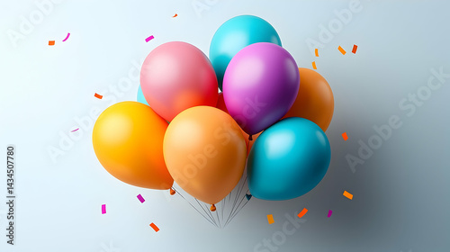Obraz na płótnie Whimsical Array of Multicolored Balloons with Confetti on Light Blue Background w salonie