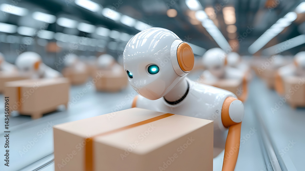 White and Orange Robots Working on Assembly Line in Modern Factory