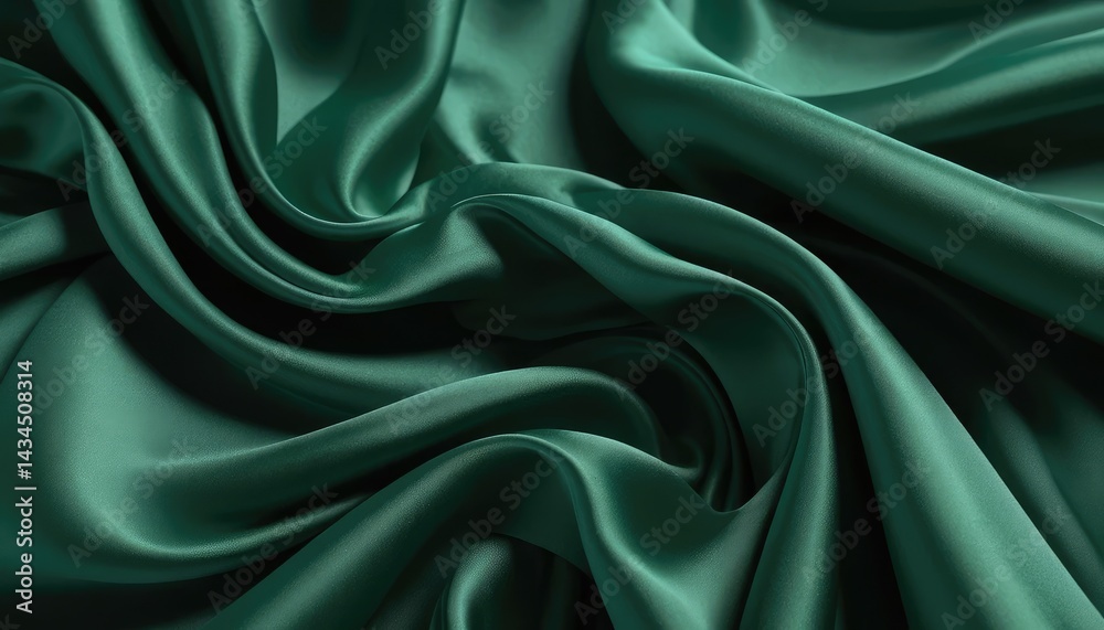Obraz premium Green luxurious silk satin fabric with a smooth, shiny wave texture