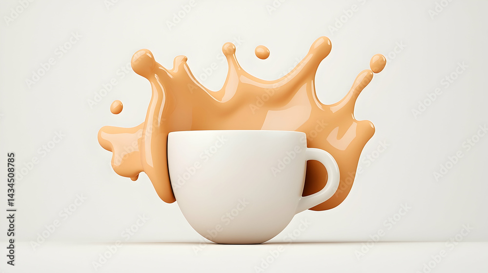 White Cup with Beige Coffee Splash