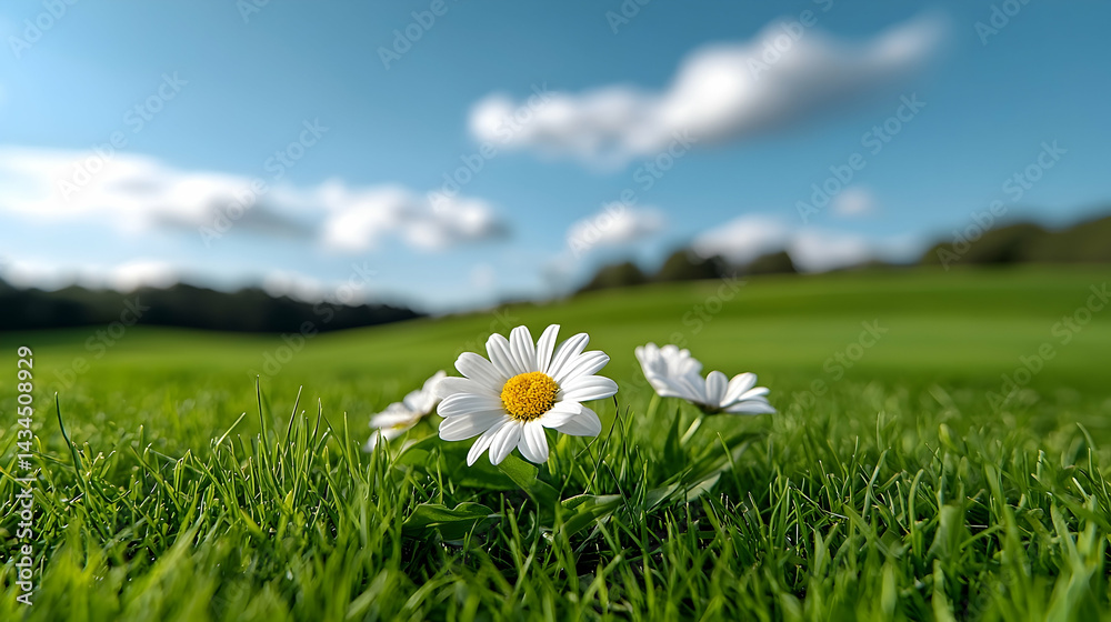 White Daisies in a Sunny Green Meadow