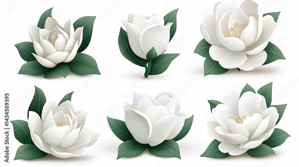 White Jasmine Bouquet Collection: Realistic Floral Illustrations