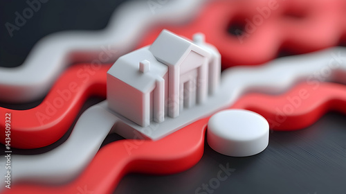 Obraz na płótnie White House Model on Abstract Red and White Wave Background w salonie