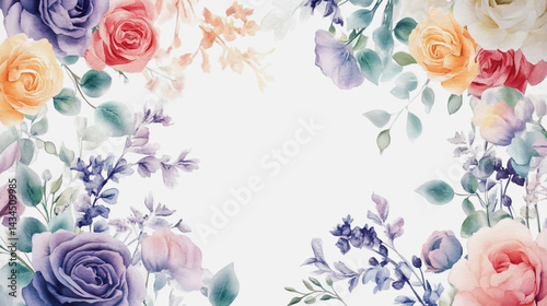 watercolor botanical Lisianthus flowers texture template background.Elegant wedding invitation card background . Minimal hand painted Design for wedding or Valentine's Day	
