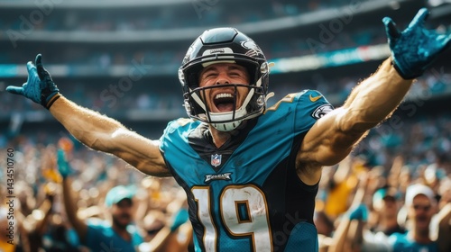 Helmet on chest out player wins game fans yell