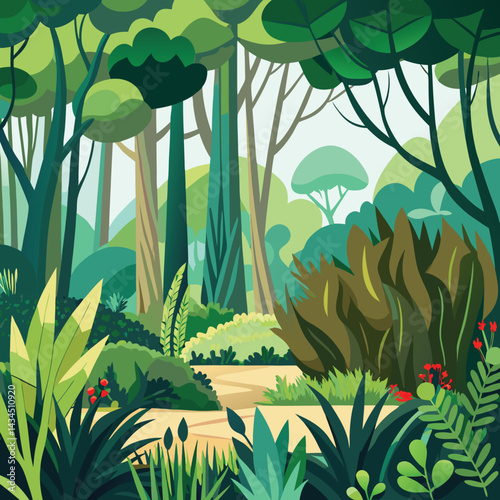 Vector Design of Overgrown Thickets and Dense Brushwood with Layered Greenery for Ecology and Landscape Projects, Overgrown Thickets Vector, Dense Brushwood Greenery, Landscape Ecology Forest  

