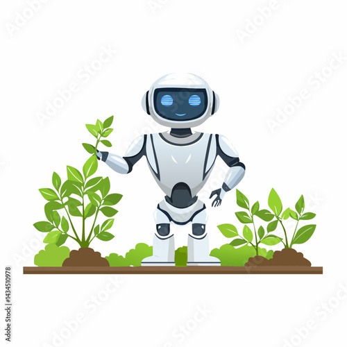 A robot tending to a futuristic garden.
