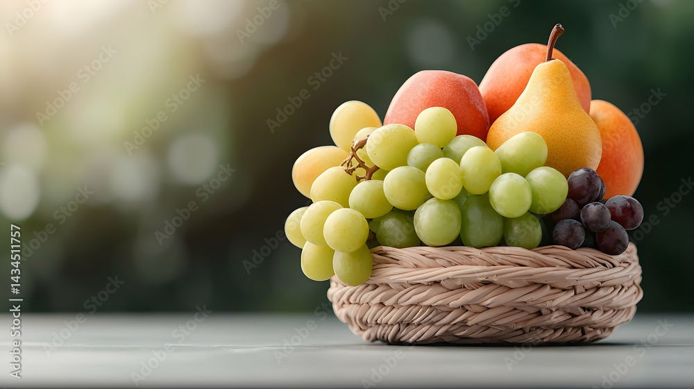 Wicker Basket Overflowing with Fresh Fruit Harvest