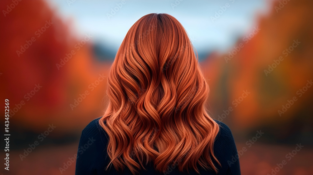 Woman with Flowing Red Hair in Autumnal Setting