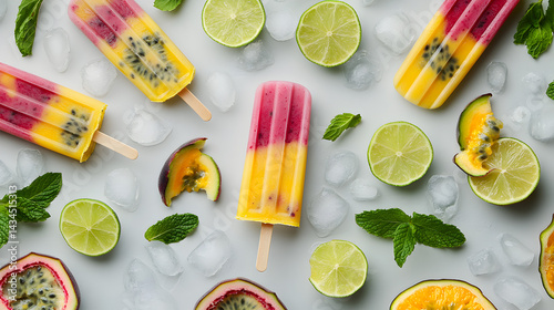 Passion Fruit and Lime Popsicles with Ice and Mint