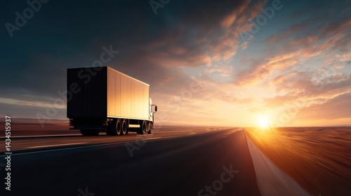 Semi-Truck on Highway at Sunset
