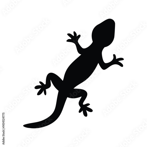 Black Lizard Silhouette with Curved Tail, Five-Toed Feet, Elongated Body, Reptile Symbol on Plain Background, Wildlife Representation. Black Lizard Silhouette isolated on white background.
