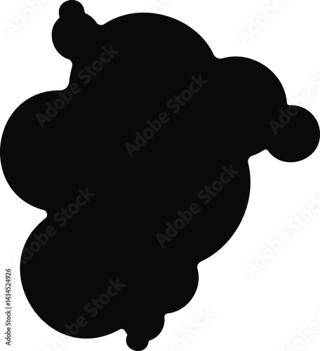 Complex black shape made of fused circles with irregular edges, creating a rounded abstract form.