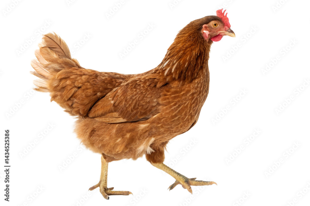 Fototapeta premium Full body of brown chicken hen standing isolated transparent background 