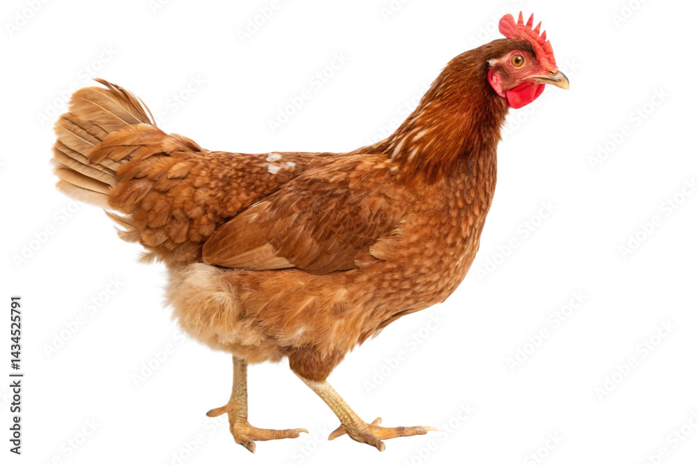 Fototapeta premium Full body of brown chicken hen standing isolated transparent background 